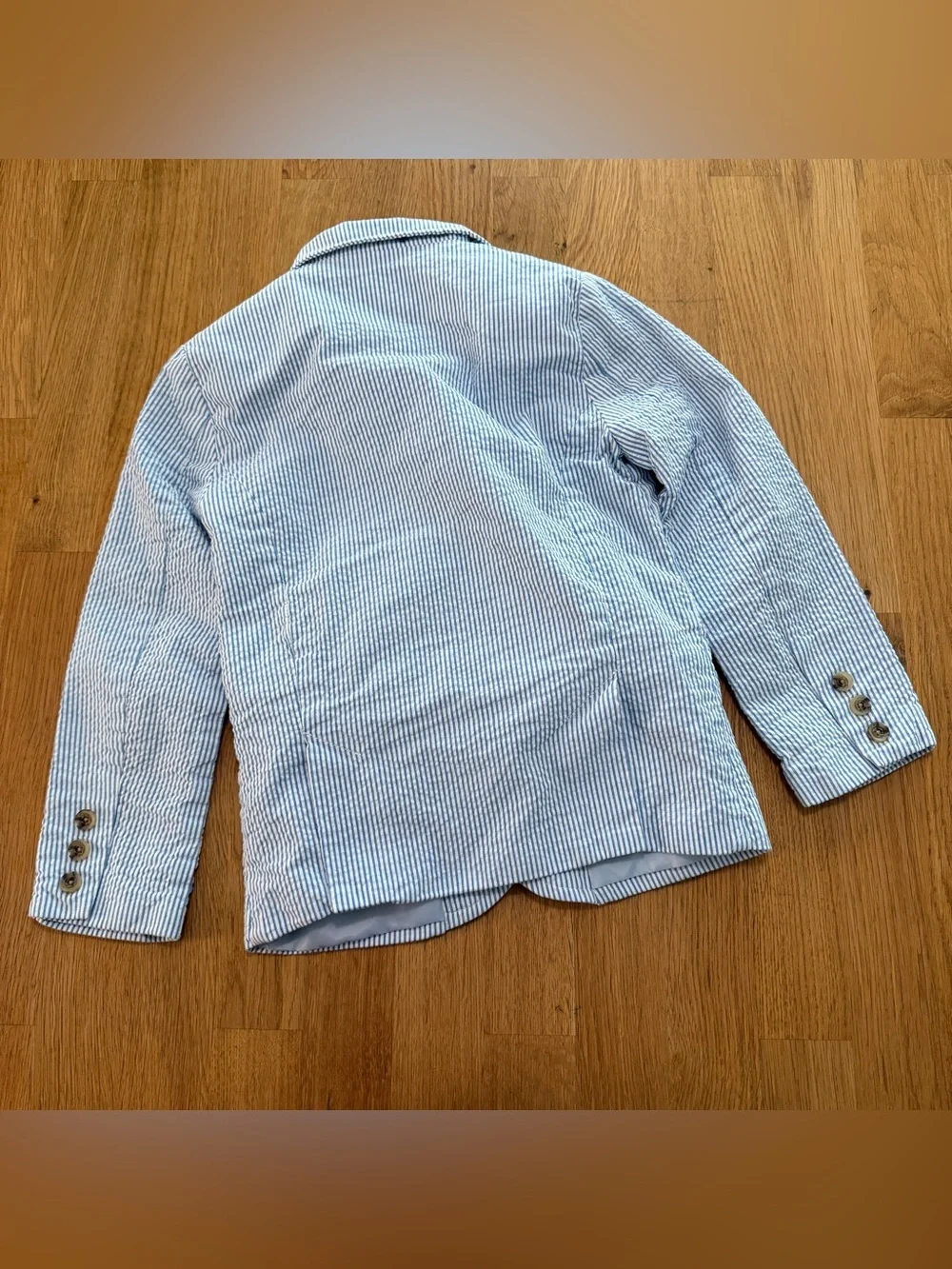 Hope & Henry 5 Blue White Stripe Organic Cotton Seersucker Blazer Jacket
